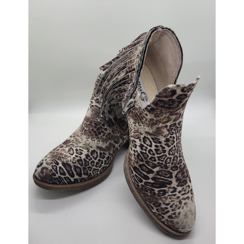 Very G Jolie Leopard Print Fringe Booties W7 Black White Western Ankle Boots